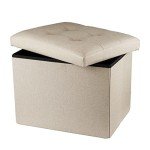 Beige Collapsible Storage Ottoman - Small Footstool