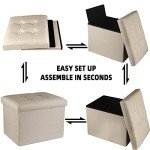 Beige Collapsible Storage Ottoman - Small Footstool