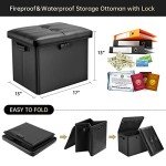 Fireproof Storage Ottoman with Lock and Handles
