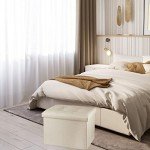 Beige Collapsible Storage Ottoman - Small Footstool