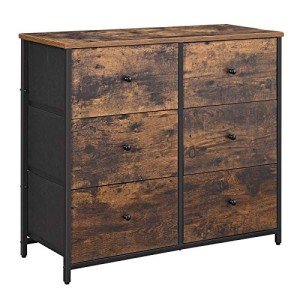 Stylish 6-Drawer Fabric Dresser with Wooden Top