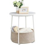 Modern Round End Table with Fabric Basket