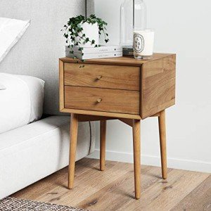 Harper Mid-Century Oak Wood Nightstand with 2 Drawers