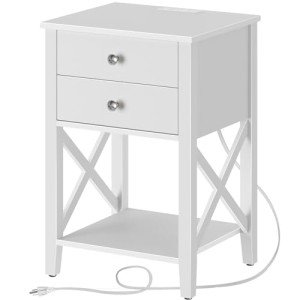 Rolanstar White Nightstand with Charging Station and Drawers
