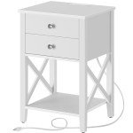 Rolanstar White Nightstand with Charging Station and Drawers