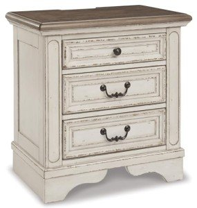 Realyn French Country 3-Drawer Nightstand with Outlets