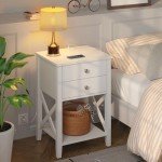Rolanstar White Nightstand with Charging Station and Drawers