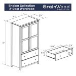 Walnut Finish Shaker 2-Door Wardrobe Storage
