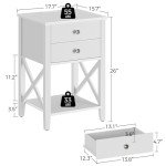 Rolanstar White Nightstand with Charging Station and Drawers