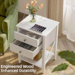 Rolanstar White Nightstand with Charging Station and Drawers