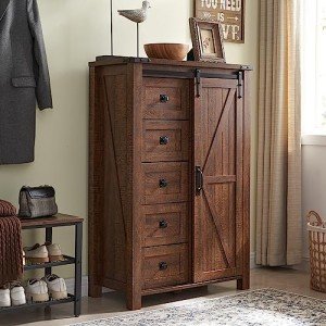 5-Drawer Farmhouse Dresser with Sliding Barn Door