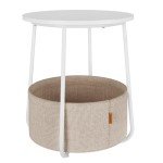 Modern Round End Table with Fabric Basket