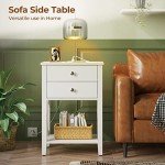 Rolanstar White Nightstand with Charging Station and Drawers