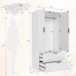 70" Modern Wooden Wardrobe Closet with Drawers