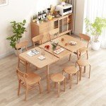 Extendable Solid Wood Dining Table for 4-8 People