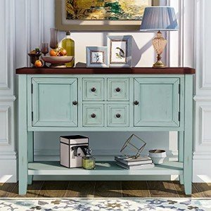 Merax Retro Blue Farmhouse Buffet Sideboard Table