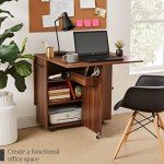 Folding Dining Table with Wheels and Storage Shelves