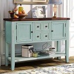 Merax Retro Blue Farmhouse Buffet Sideboard Table