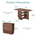 Folding Dining Table with Wheels and Storage Shelves