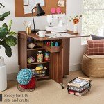 Folding Dining Table with Wheels and Storage Shelves