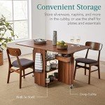 Folding Dining Table with Wheels and Storage Shelves