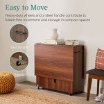 Folding Dining Table with Wheels and Storage Shelves