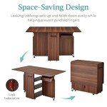 Folding Dining Table with Wheels and Storage Shelves