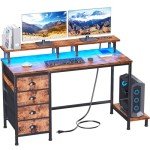 Rustic 47" Computer Desk with 4 Fabric Drawers