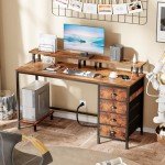 Rustic 47" Computer Desk with 4 Fabric Drawers