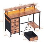 Rustic 47" Computer Desk with 4 Fabric Drawers