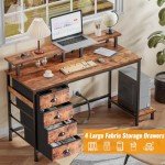 Rustic 47" Computer Desk with 4 Fabric Drawers