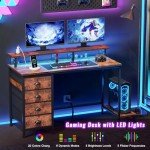 Rustic 47" Computer Desk with 4 Fabric Drawers
