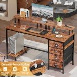 Rustic 47" Computer Desk with 4 Fabric Drawers