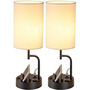 Modern Table Lamp Set with USB Charging Ports