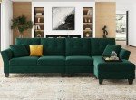 Dark Green L-Shaped Velvet Sectional Sofa with Chaise
