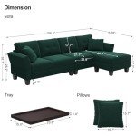 Dark Green L-Shaped Velvet Sectional Sofa with Chaise