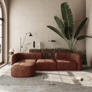Tangerine Velvet Modern 4-Seater Curved Sofa