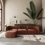 Tangerine Velvet Modern 4-Seater Curved Sofa