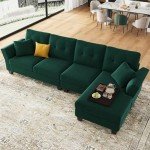 Dark Green L-Shaped Velvet Sectional Sofa with Chaise