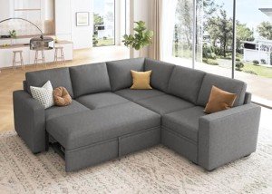 HONBAY L-Shaped Modular Sofa with Storage Bed