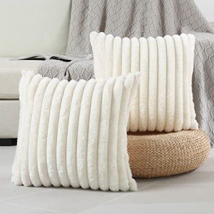 Cream White Striped Throw Pillow Covers - Set of 2