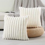 Cream White Striped Throw Pillow Covers - Set of 2