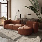 Tangerine Velvet Modern 4-Seater Curved Sofa
