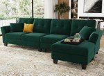 Dark Green L-Shaped Velvet Sectional Sofa with Chaise