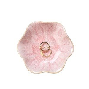 Lotus Leaf Ceramic Ring Tray - Pink Jewelry Dish
