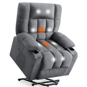 Grey Recliner Chair with Massage, Heat, and Lift