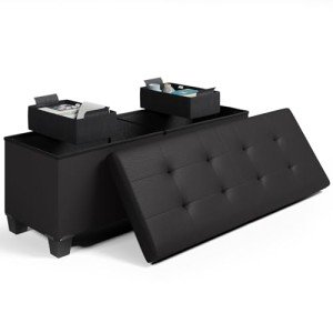 Storage Ottoman Bench with Storage Bins - Black