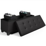 Storage Ottoman Bench with Storage Bins - Black