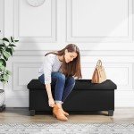 Storage Ottoman Bench with Storage Bins - Black