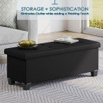 Storage Ottoman Bench with Storage Bins - Black